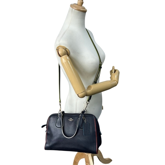 Coach Ace Satchel Handbag/Shoulder Bag in Navy Leather with Neon Yellow and G... - Picture 4 of 16